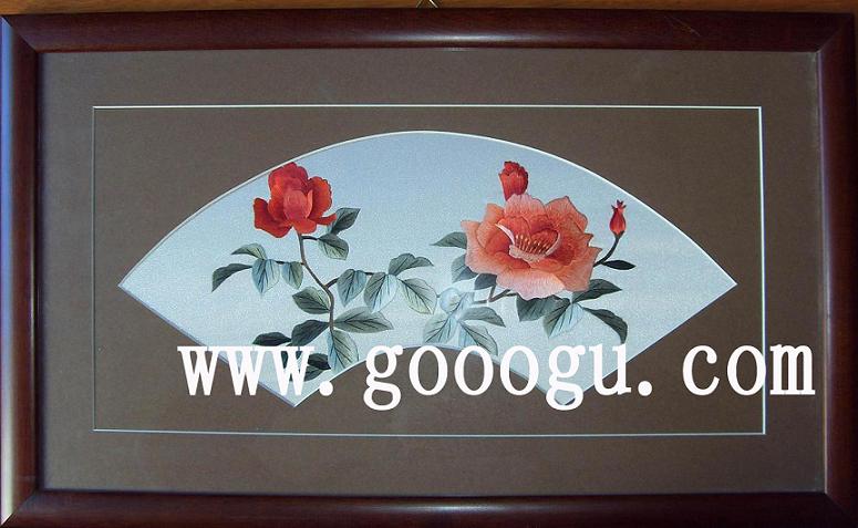 花鳥刺繡畫 扇形蘇繡 刺繡壁畫