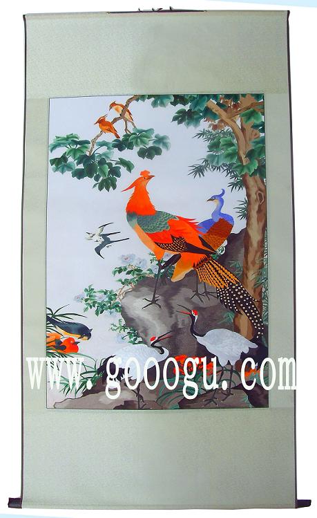 蘇繡掛畫，百鳥(niǎo)朝鳳圖案，容易攜帶的禮品