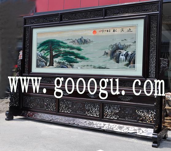 迎客松屏風(fēng)，大型刺繡屏風(fēng)，大堂屏風(fēng)，大廳屏風(fēng)