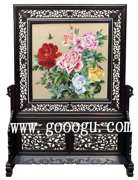 牡丹雙面繡精品，蘇繡精品，紫檀雙面繡