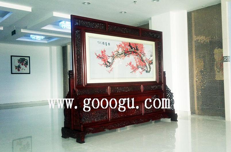 嘉善廣播電視臺(tái)雙面繡屏風(fēng)，報(bào)春圖屏風(fēng)，手工刺繡屏風(fēng)，大廳屏風(fēng)擺件