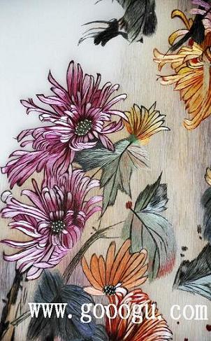 刺繡精品畫，蘇繡收藏品，刺繡奢侈品，菊：刺繡細(xì)節(jié)