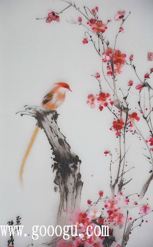 蘇繡精品，梅蘭竹菊，梅：刺繡細(xì)節(jié)