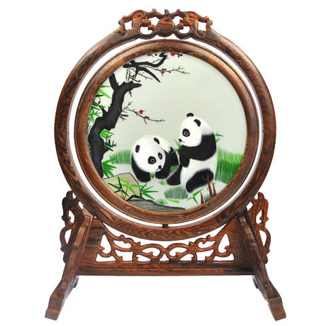 熊貓雙面繡臺屏，蘇繡雙面繡，雙面繡銷量第一臺屏